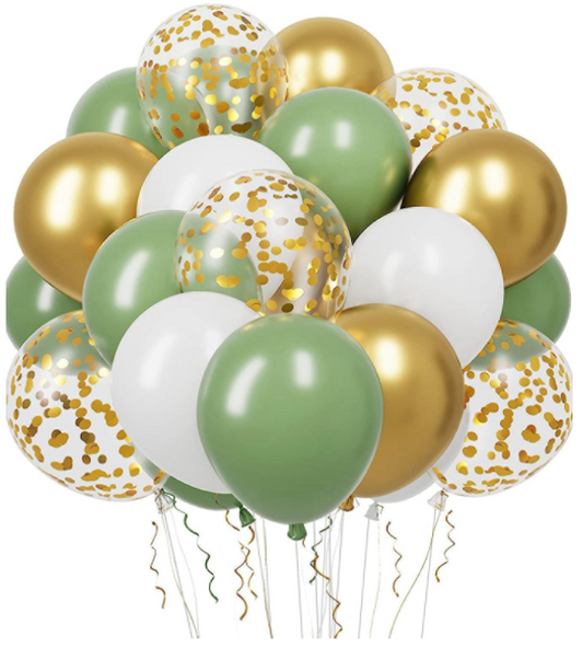 Groen, goud, wit & confetti ballonnen - 20 stuks