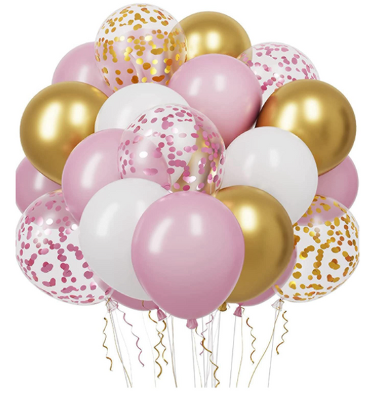 Roze, goud, wit & confetti ballonnen - 20 stuks