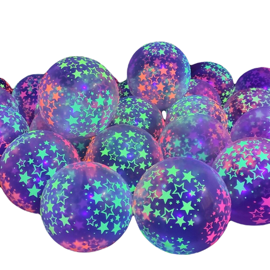 Neonlicht UV ballonnen met ster - 20 stuks
